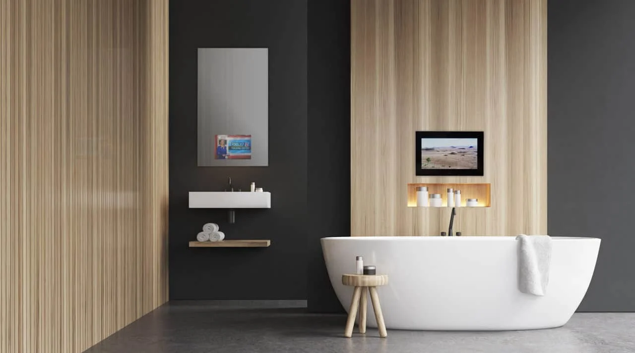 Spejl Tv ved badekar og håndvask